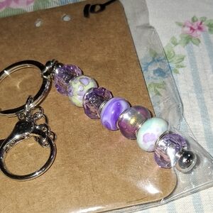 Purple and Silver Beaded Keychain